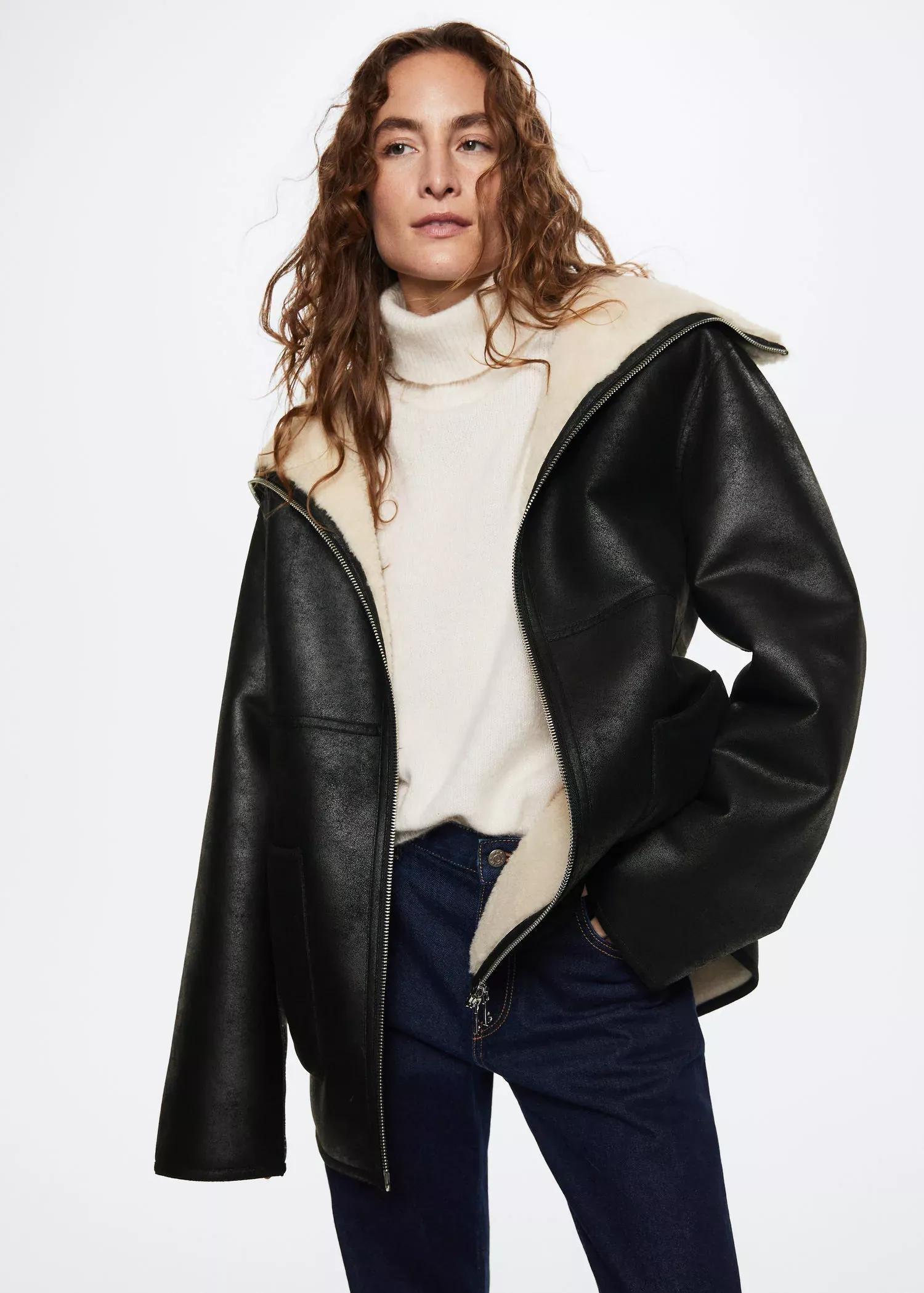 Black Faux Shearling Lining Coat, , large image number 1