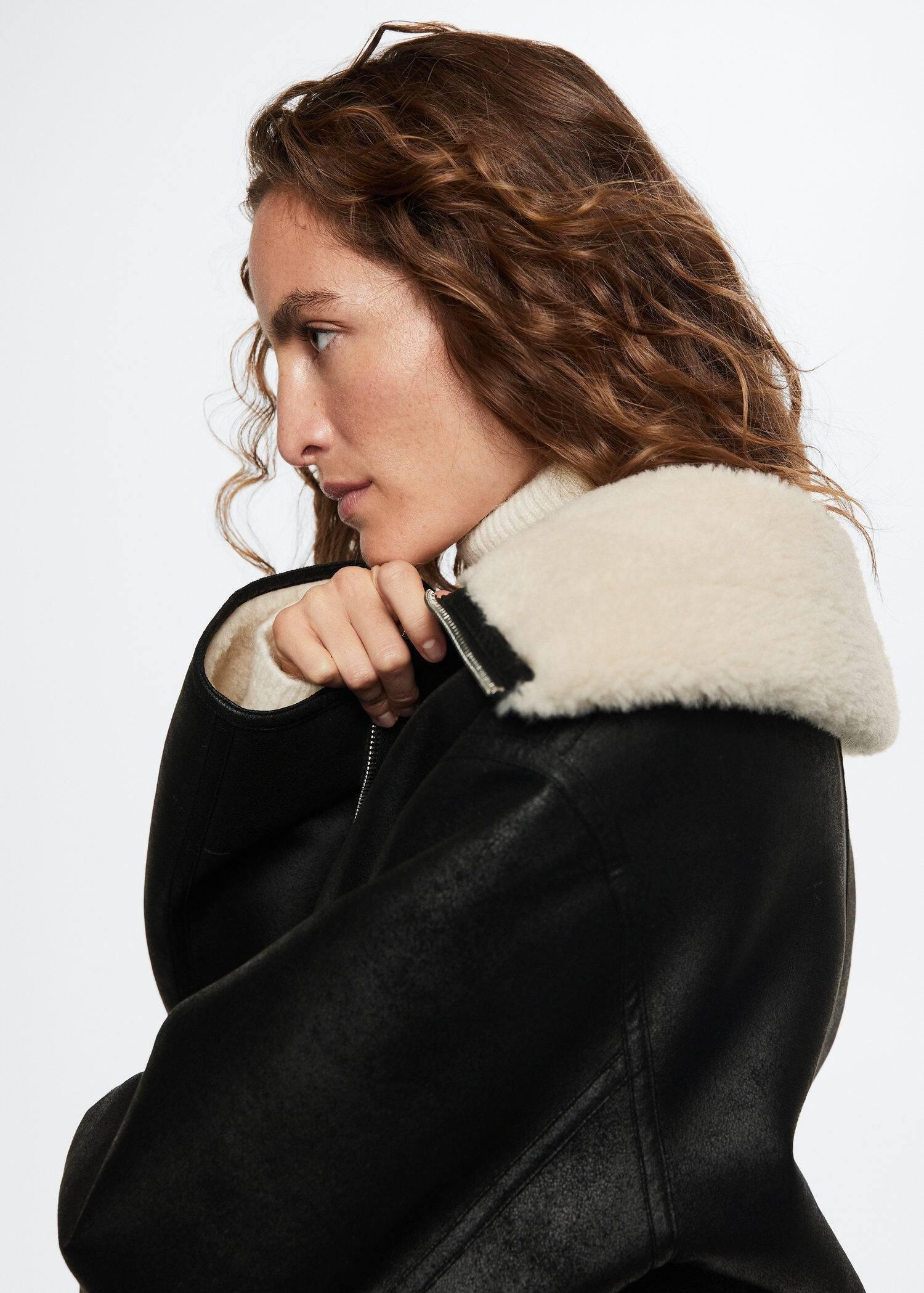 Black Faux Shearling Lining Coat, , large image number 2