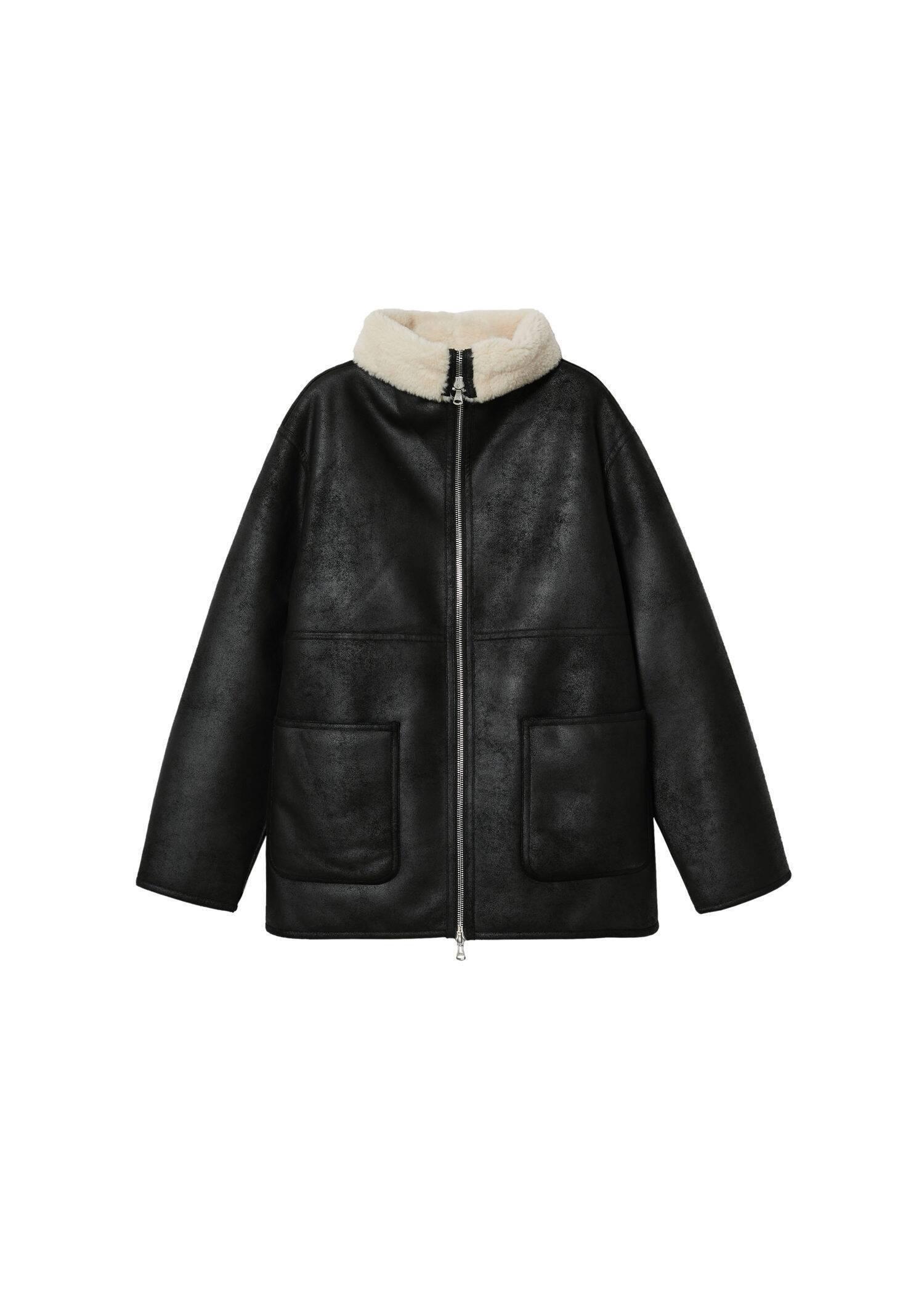 Black Faux Shearling Lining Coat, , large image number 4