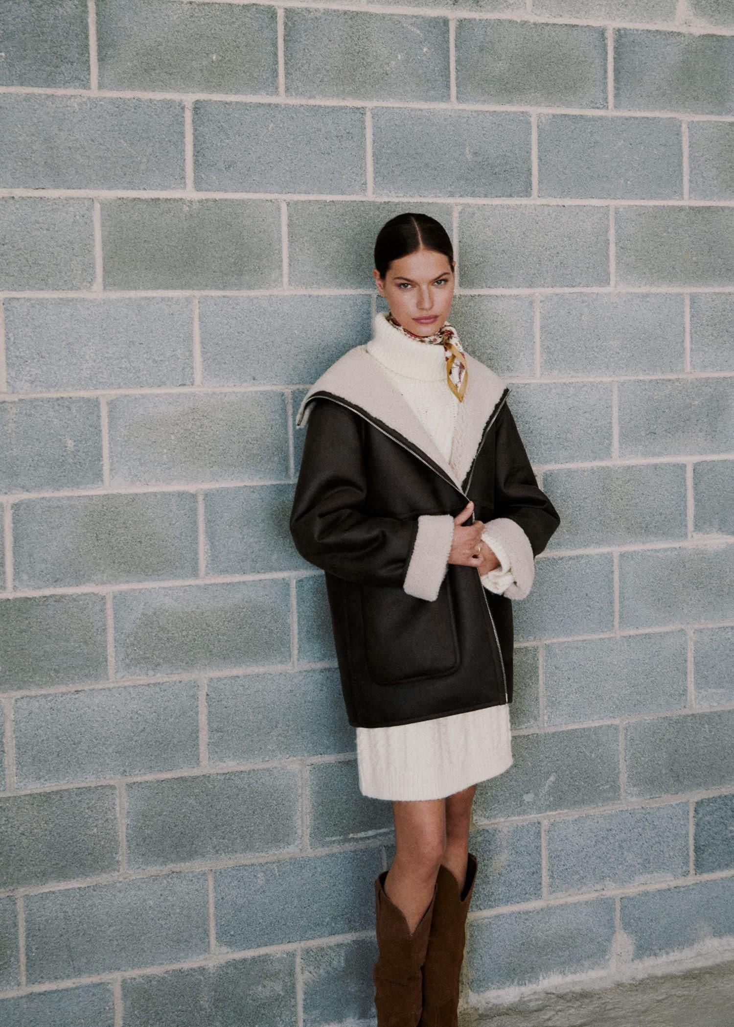 Black Faux Shearling Lining Coat, , large image number 6