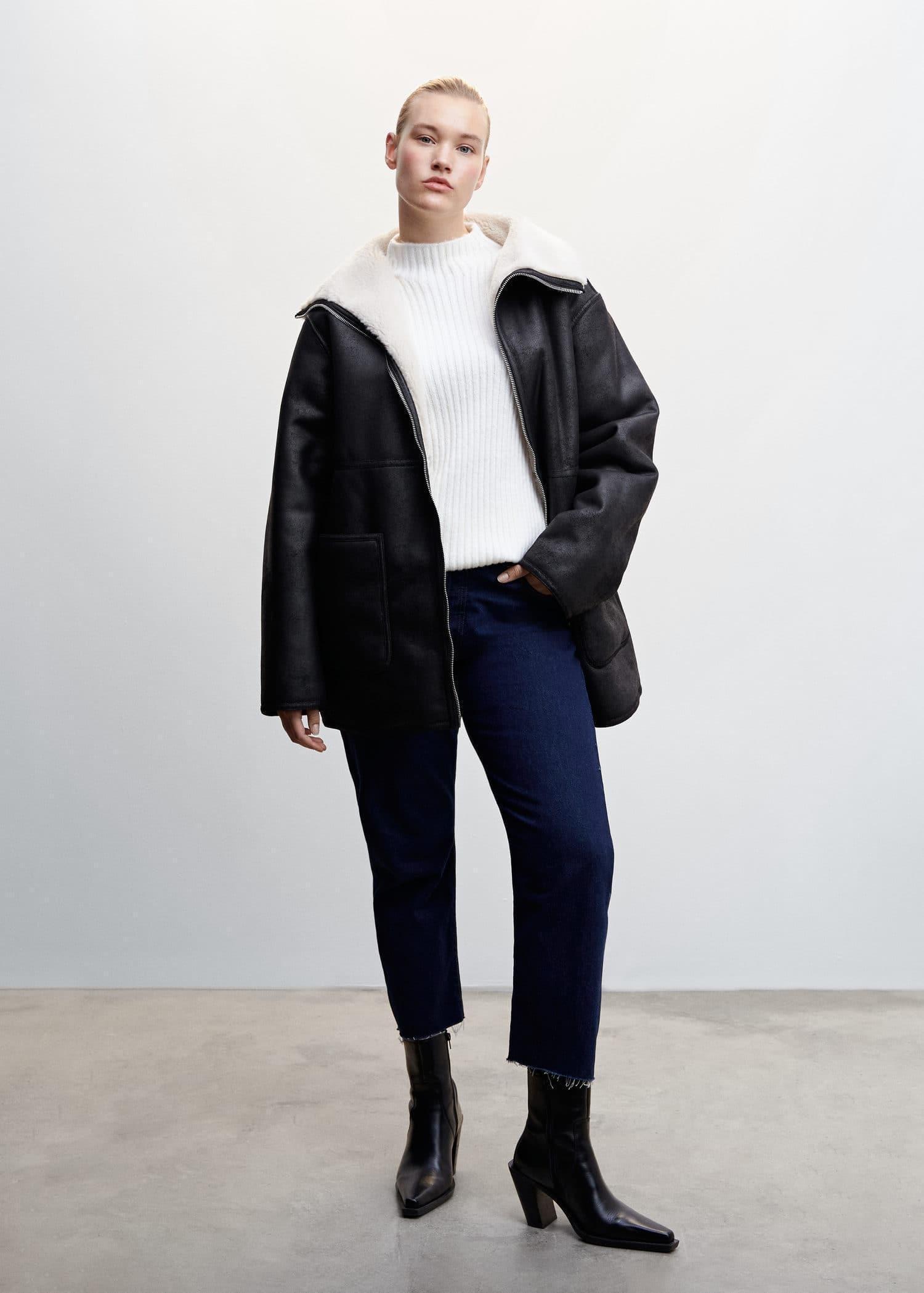 Black Faux Shearling Lining Coat, , large image number 8