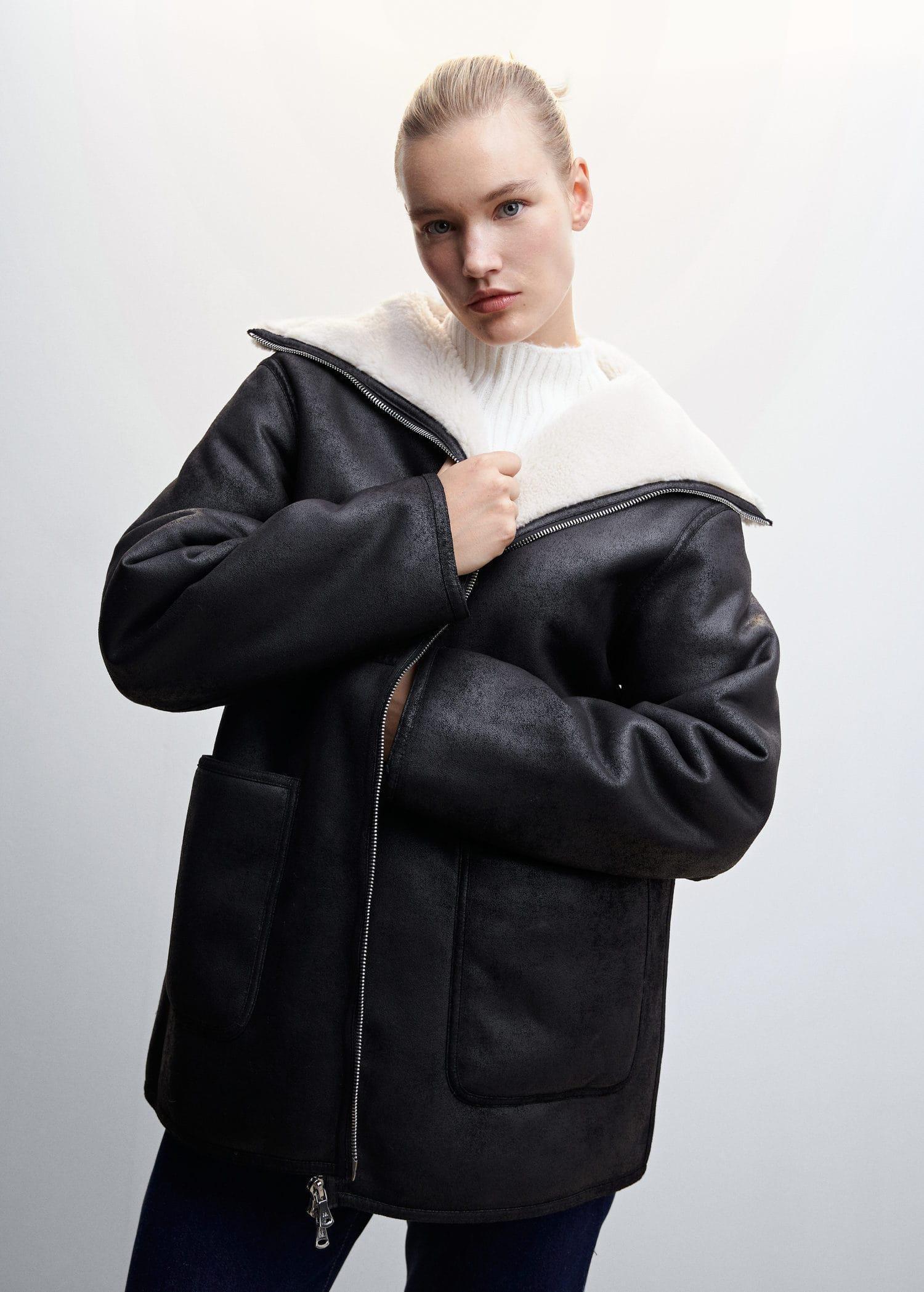Black Faux Shearling Lining Coat, , large image number 9