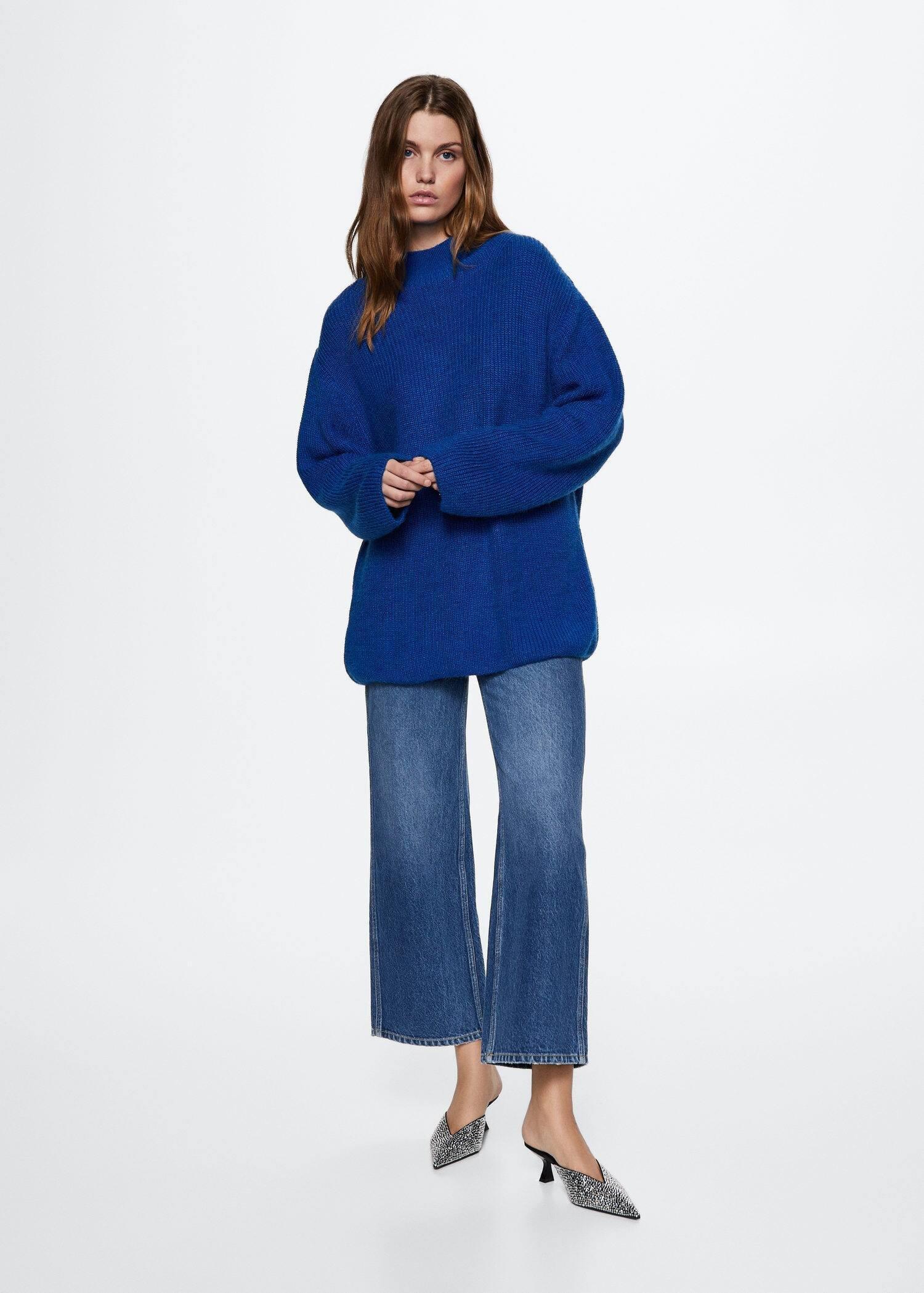 Blue Oversize Knit Sweater, , large image number 4