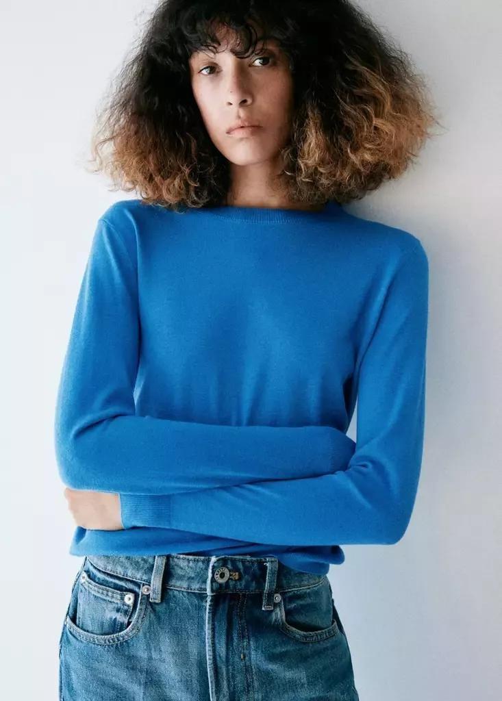 Blue Round-Neck Knitted Sweater, Bright Blue, medium