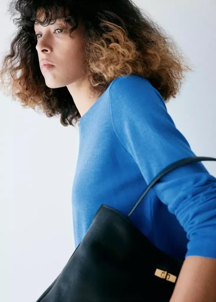 Blue Round-Neck Knitted Sweater, Bright Blue, large image number 3