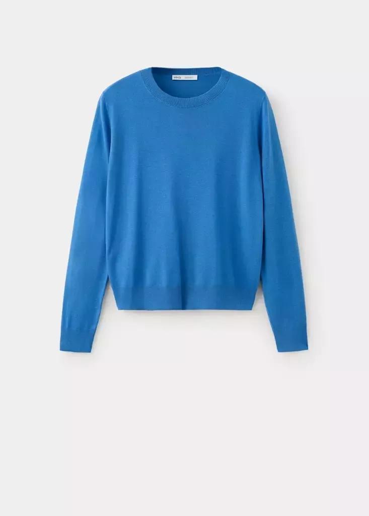 Blue Round-Neck Knitted Sweater, Bright Blue, large image number 4