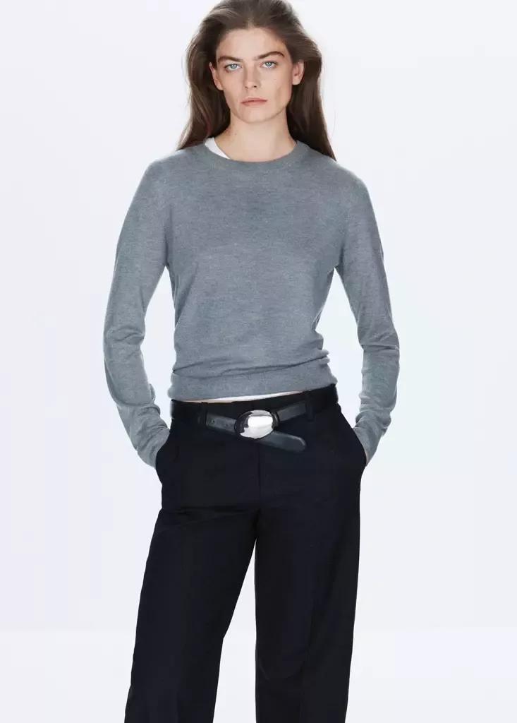 Grey Round-Neck Knitted Sweater, Grey, large image number 1