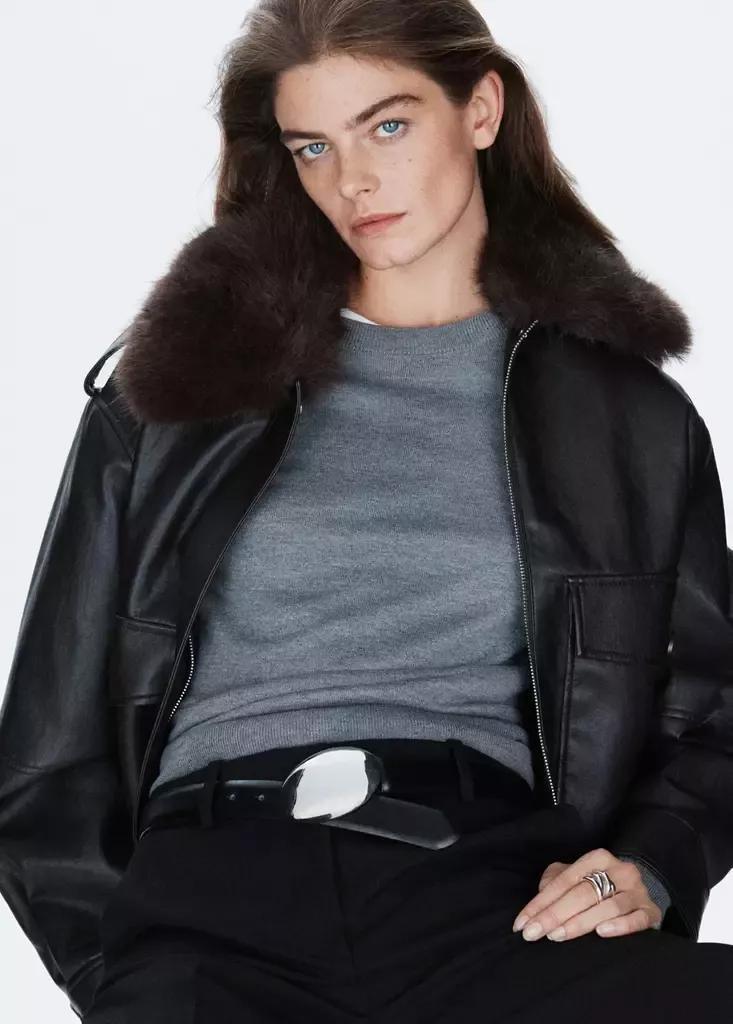 Grey Round-Neck Knitted Sweater, Grey, large image number 3