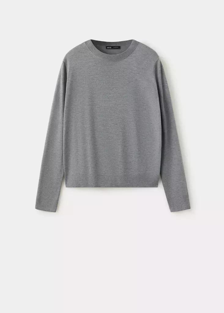 Grey Round-Neck Knitted Sweater, Grey, large image number 5