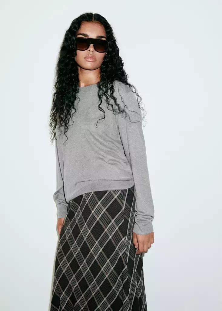 Grey Round-Neck Knitted Sweater, Grey, large image number 7