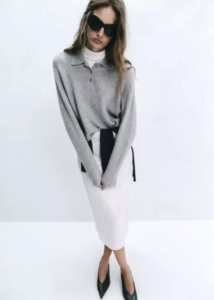 Grey Knitted Polo-Neck Sweater, Grey, large image number 0