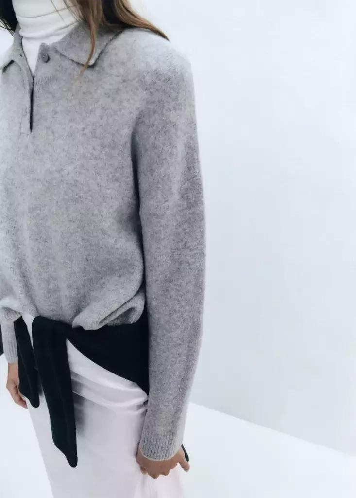 Grey Knitted Polo-Neck Sweater, Grey, large image number 1