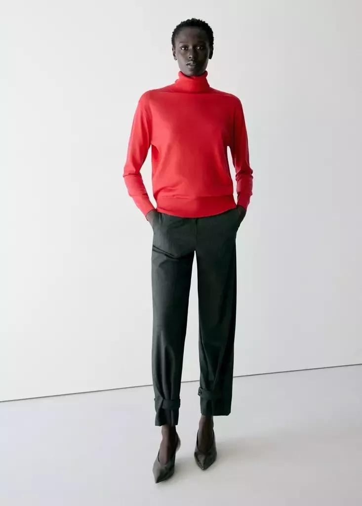 Red Turtleneck Knitted Sweater, Red, large image number 0
