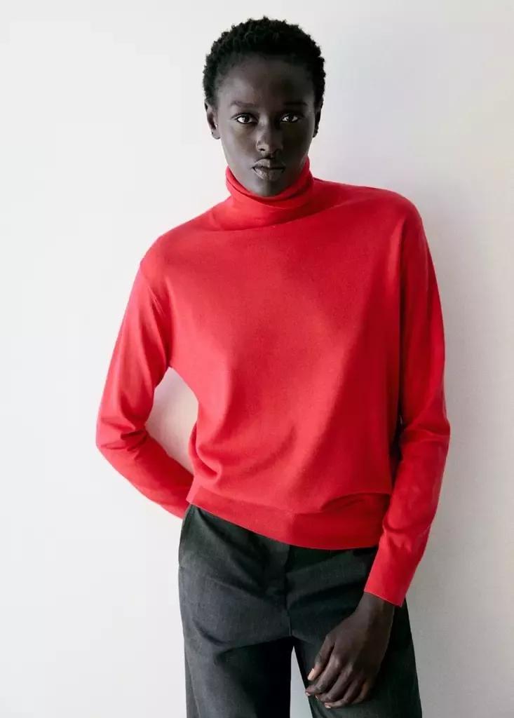 Red Turtleneck Knitted Sweater, Red, large image number 1