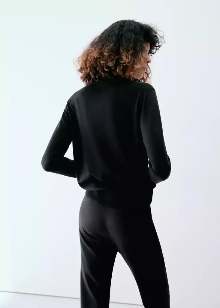 Black Turtleneck Knitted Sweater, Black, large image number 2