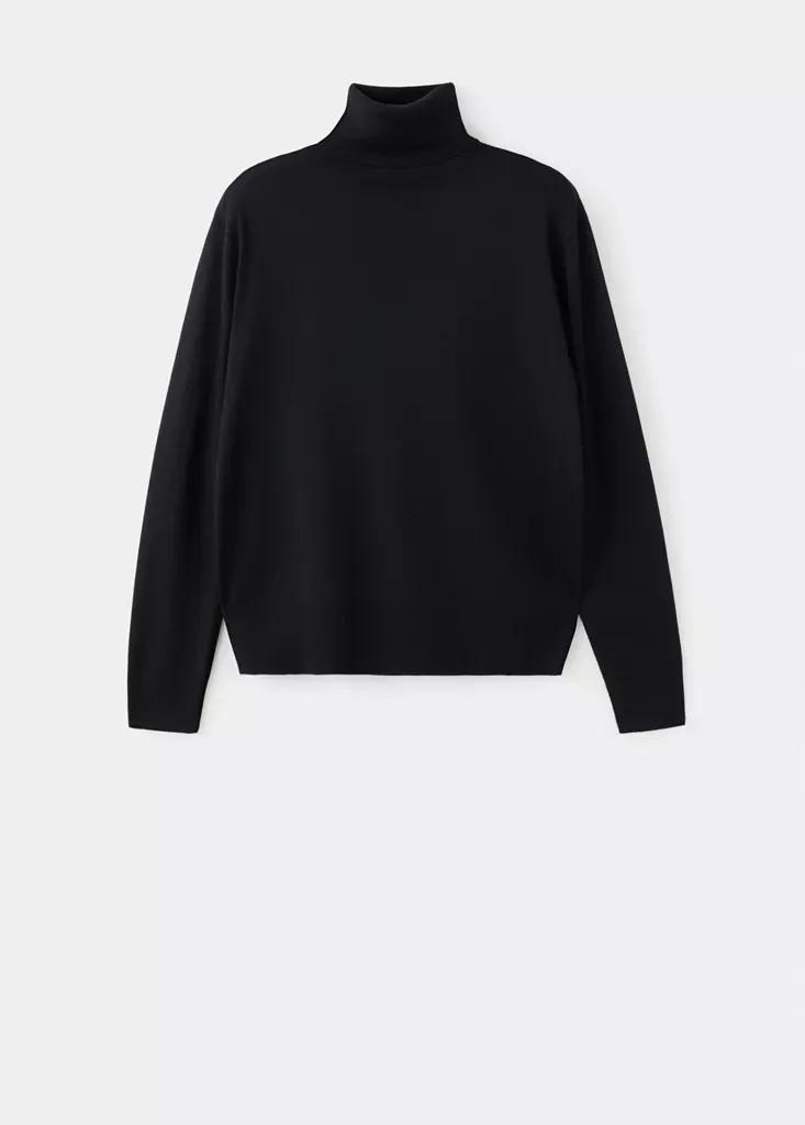 Black Turtleneck Knitted Sweater, Black, large image number 4