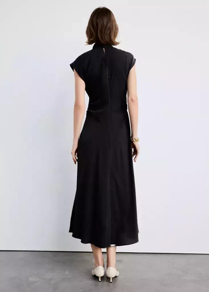 Black Gathered Funnel Neck Dress, Black, medium