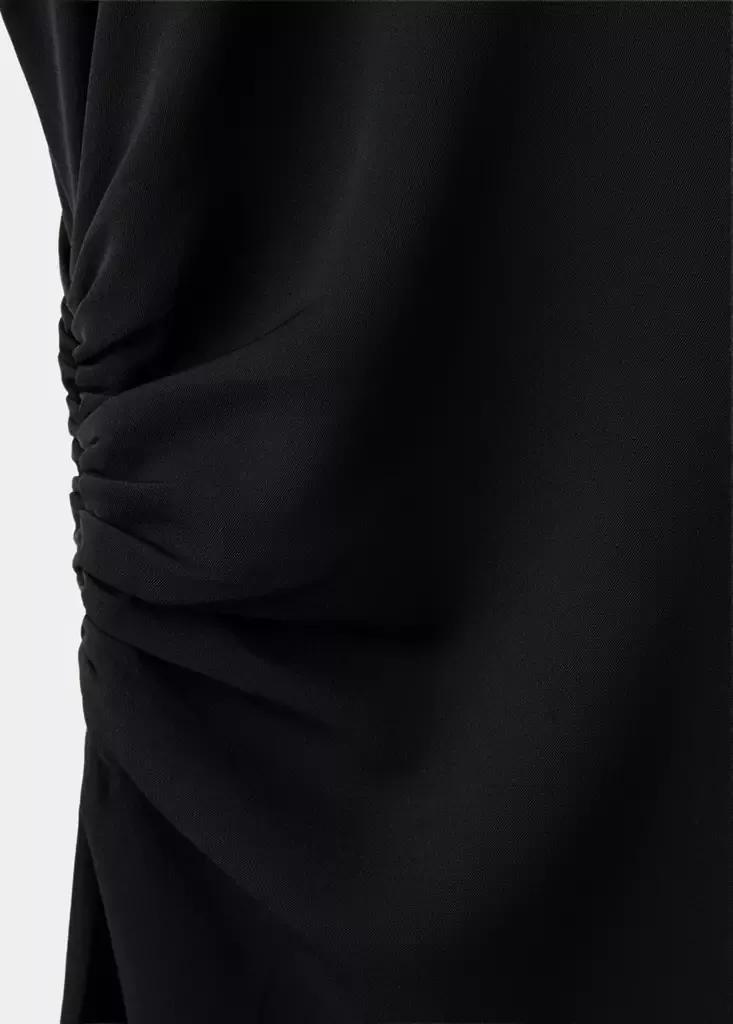 Black Gathered Funnel Neck Dress, Black, large image number 6