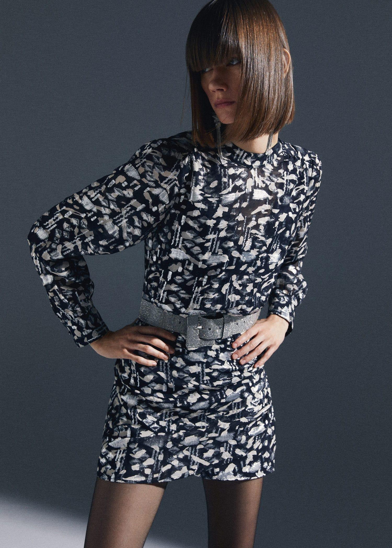 Black Metallic Details Dress, , large image number 7
