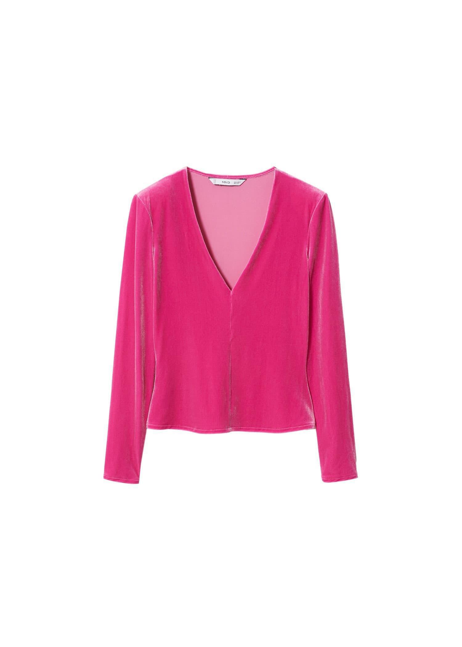 Pink Velvet V-Neck T-Shirt, , large image number 6