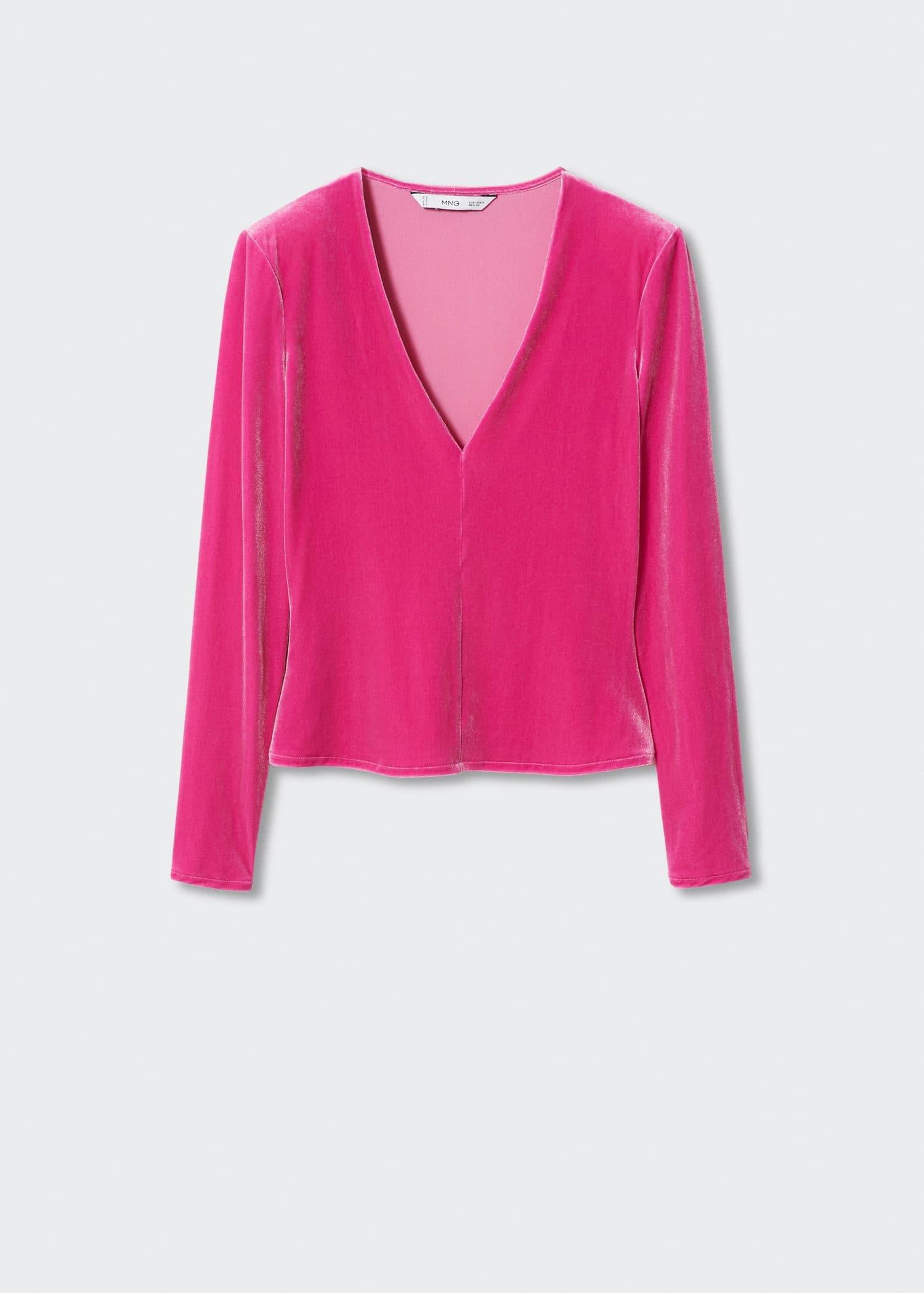 Pink Velvet V-Neck T-Shirt, , large image number 7