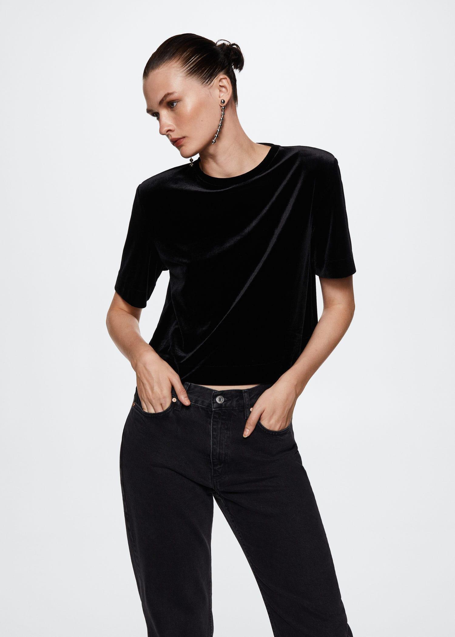 Black Velvet Shoulder Pads T-Shirt, , large image number 0