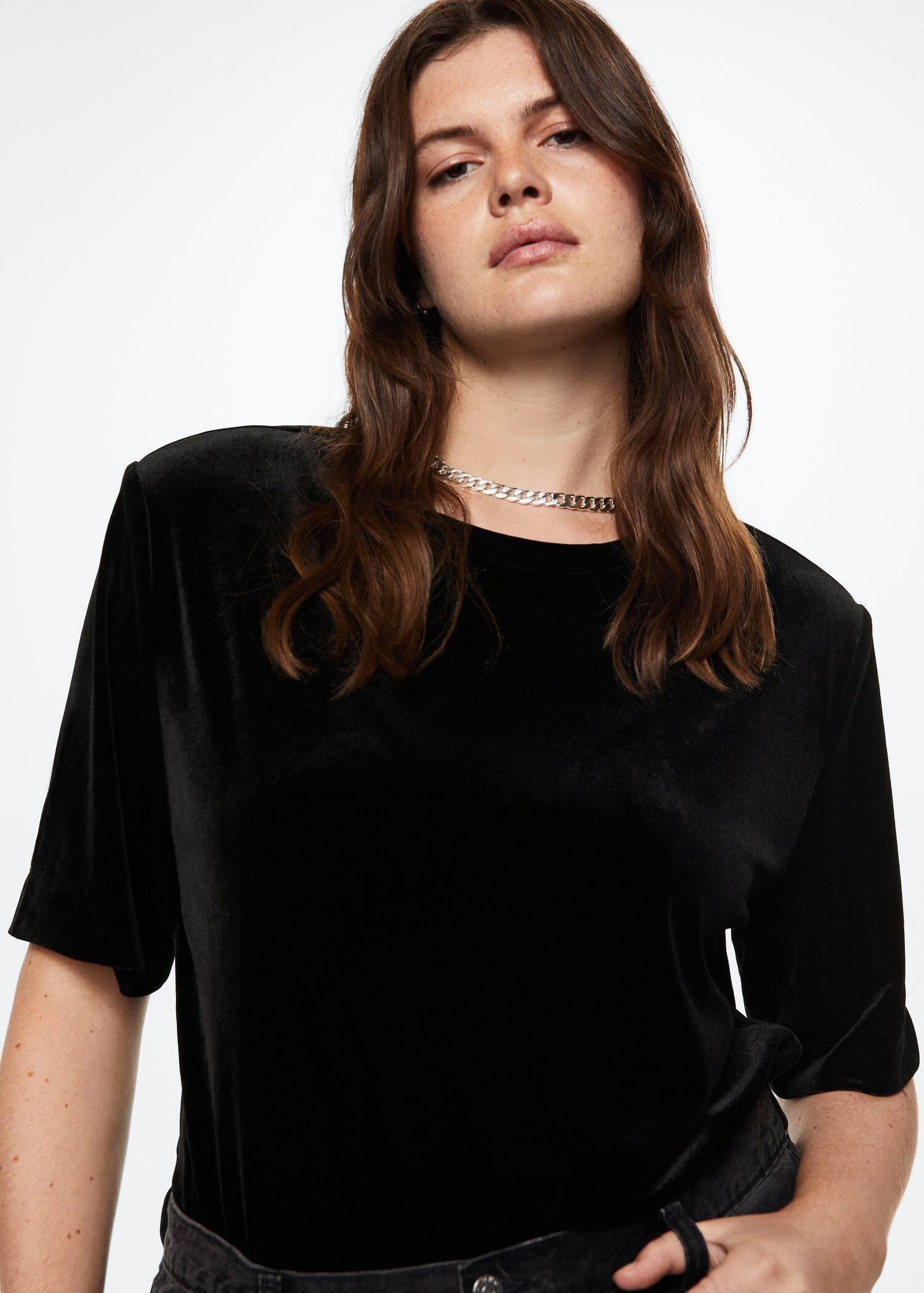 Black Velvet Shoulder Pads T-Shirt, , large image number 1