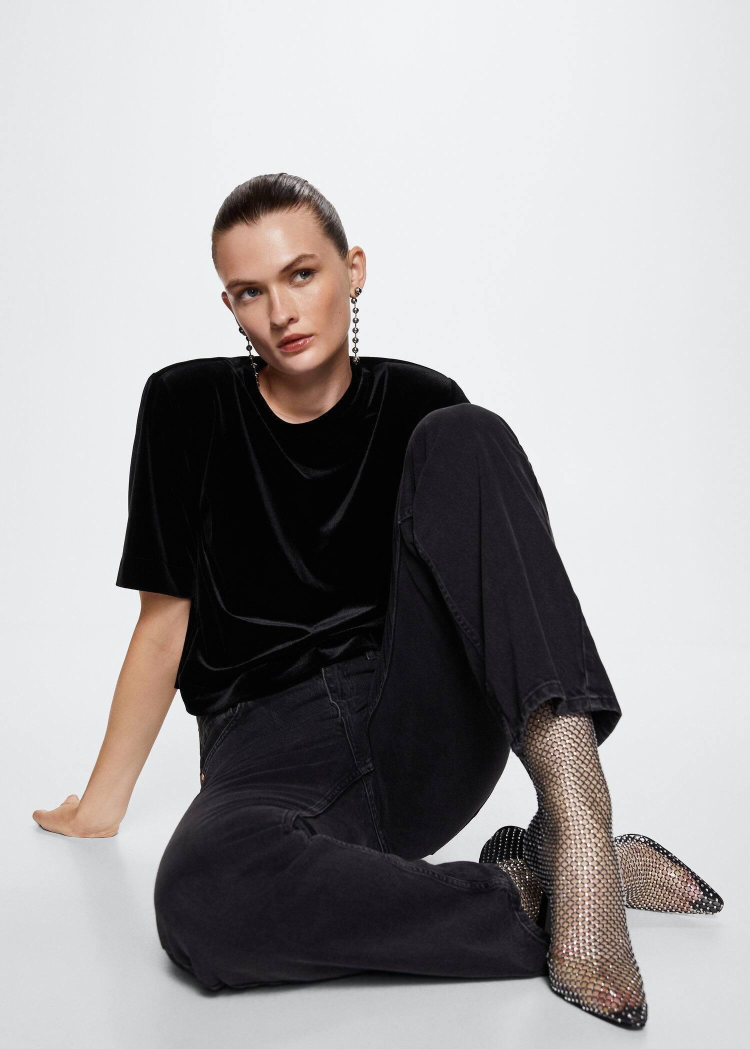 Black Velvet Shoulder Pads T-Shirt, , large image number 2