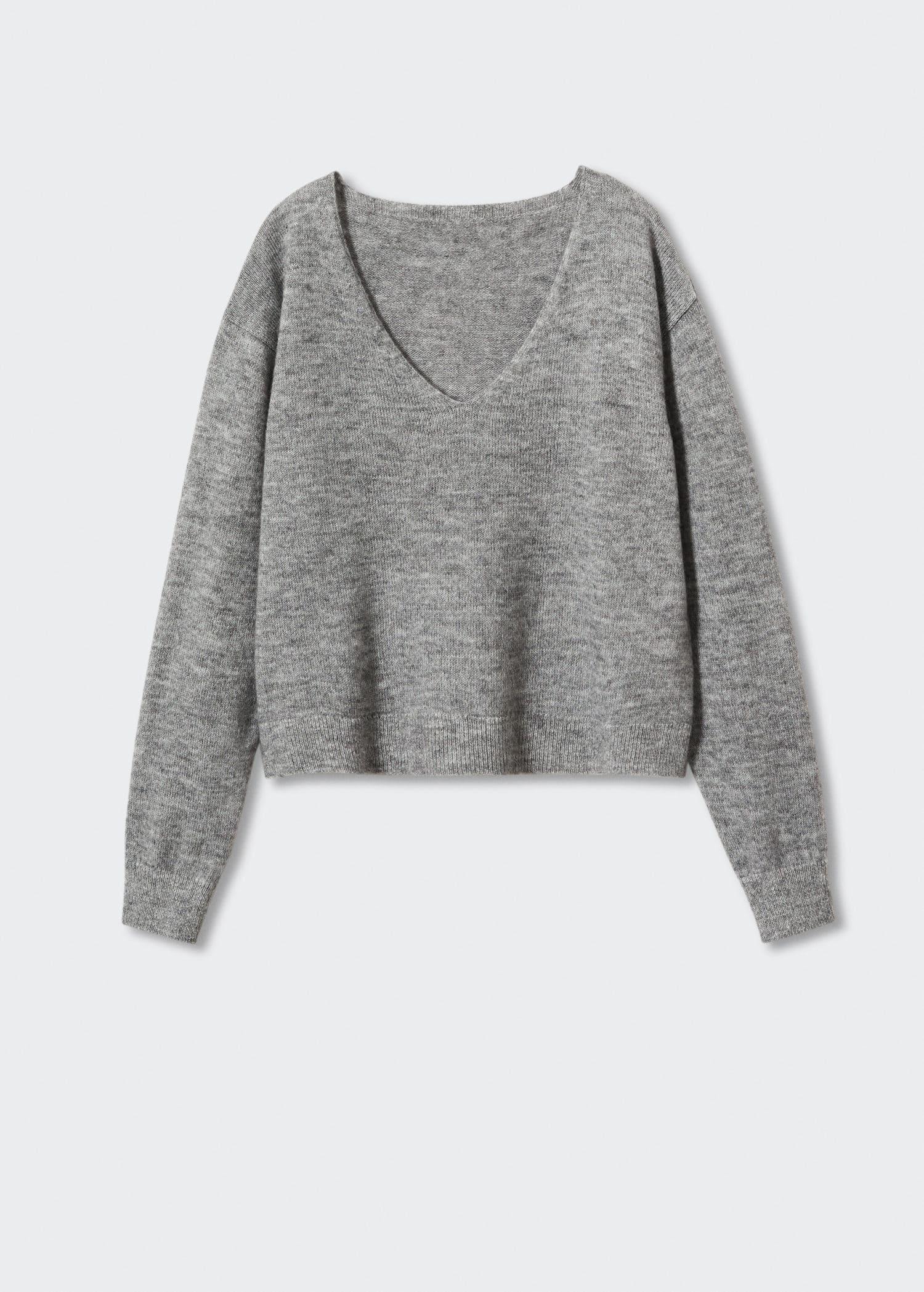 Grey V-Neck Knit Sweater, , large image number 4