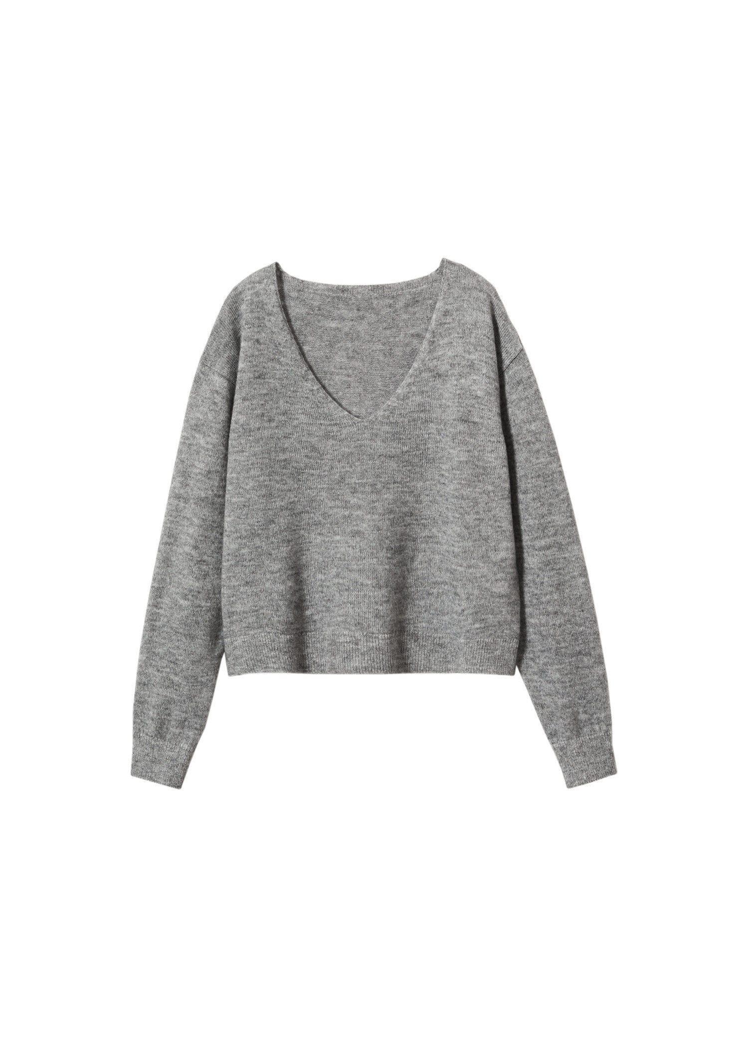 Grey V-Neck Knit Sweater, , large image number 5