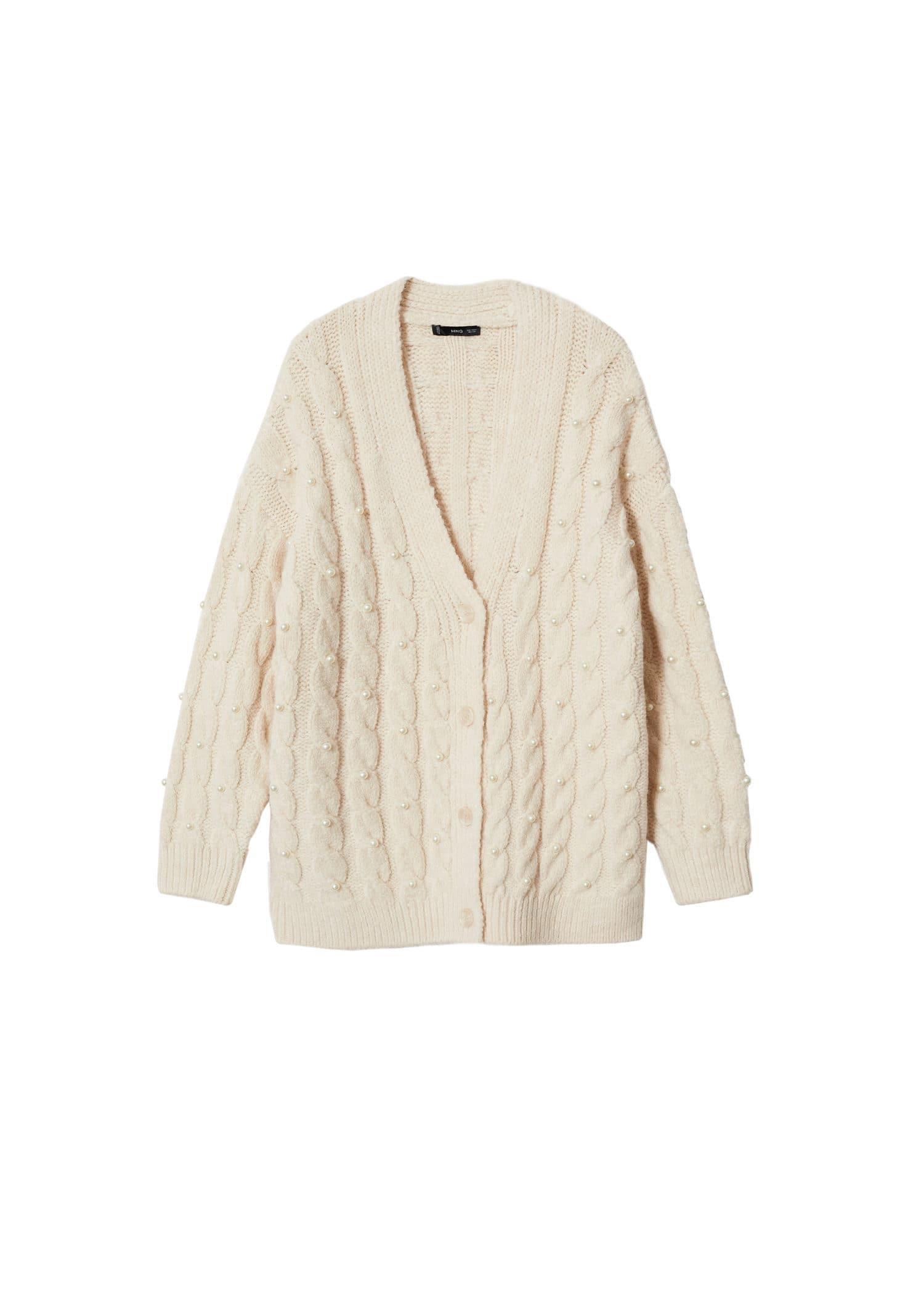 Beige Pearls Knitted Cardigan, , large image number 2