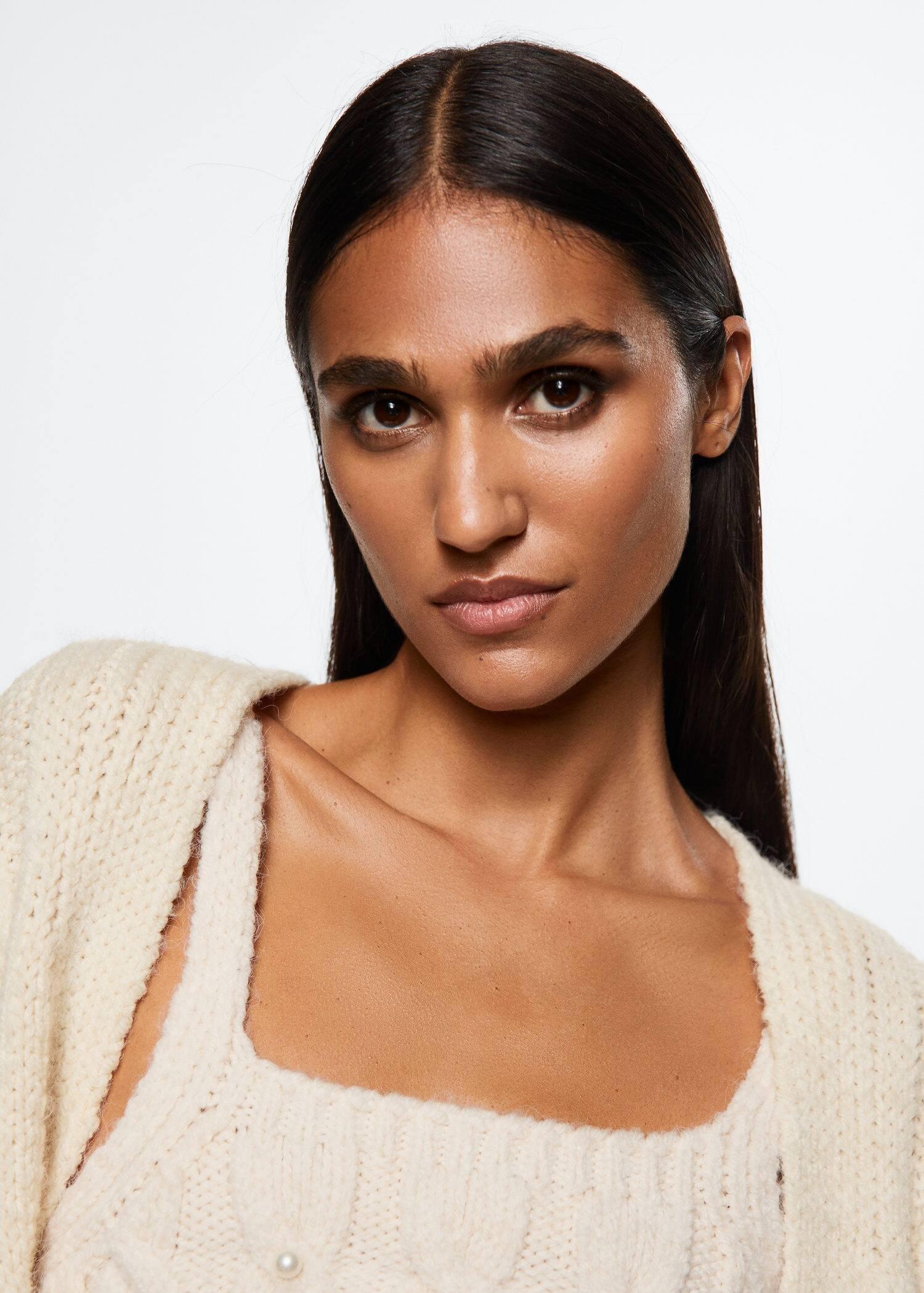 Beige Pearls Knitted Cardigan, , large image number 3