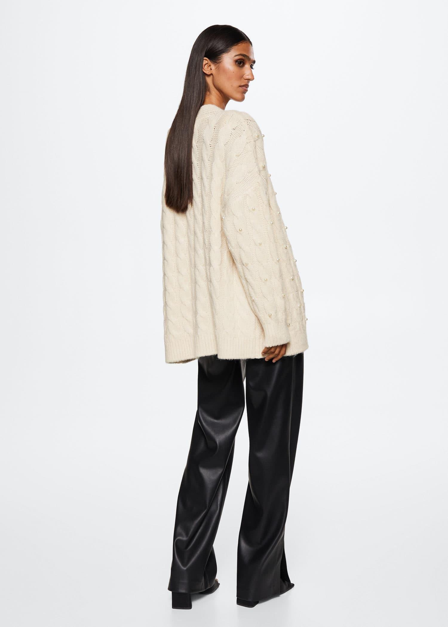 Beige Pearls Knitted Cardigan, , large image number 5