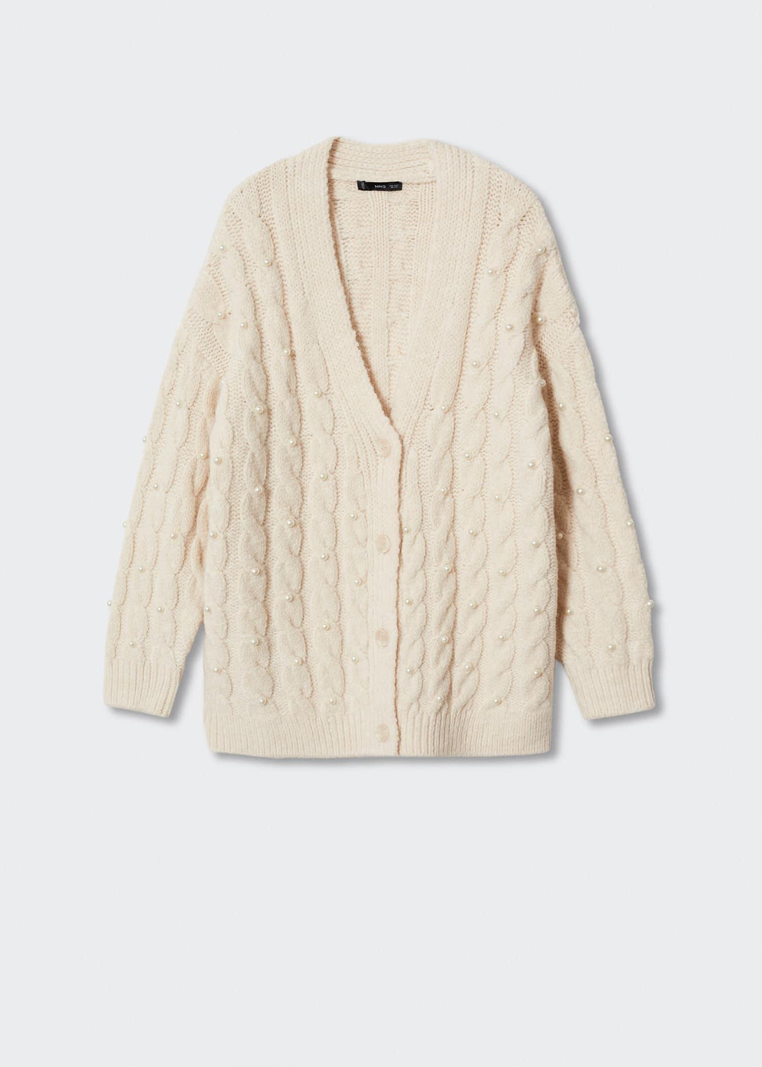Beige Pearls Knitted Cardigan, , large image number 6