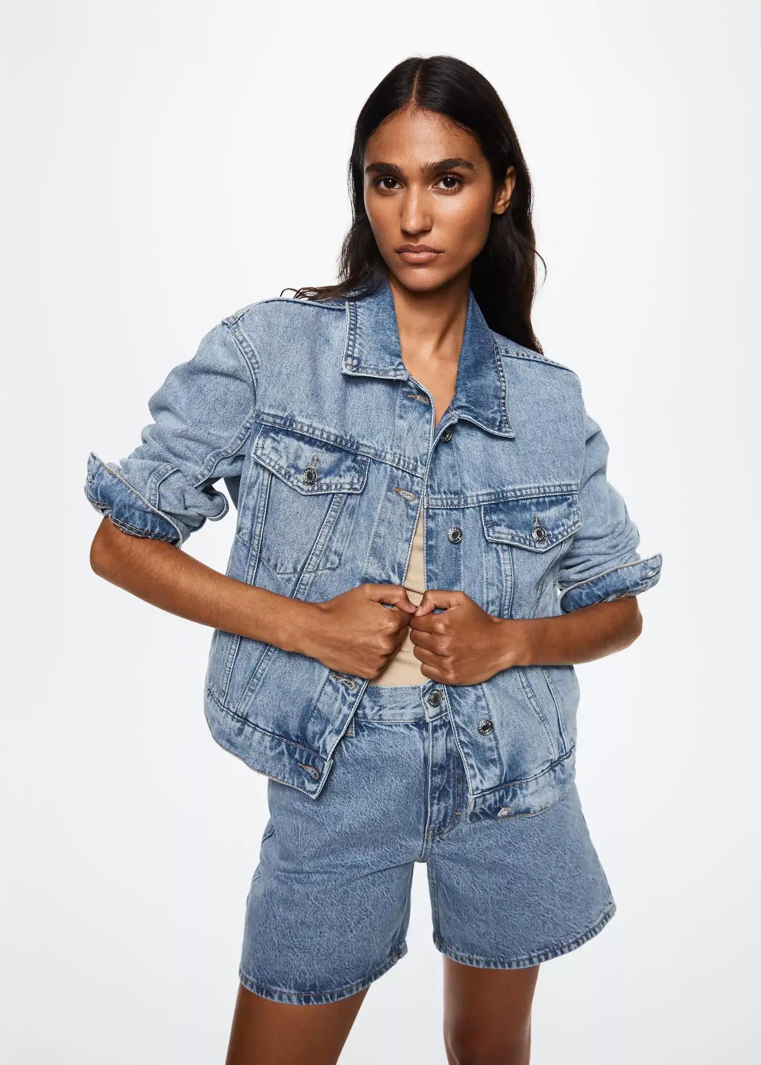 open blue Pocketed denim jacket, , large image number 3