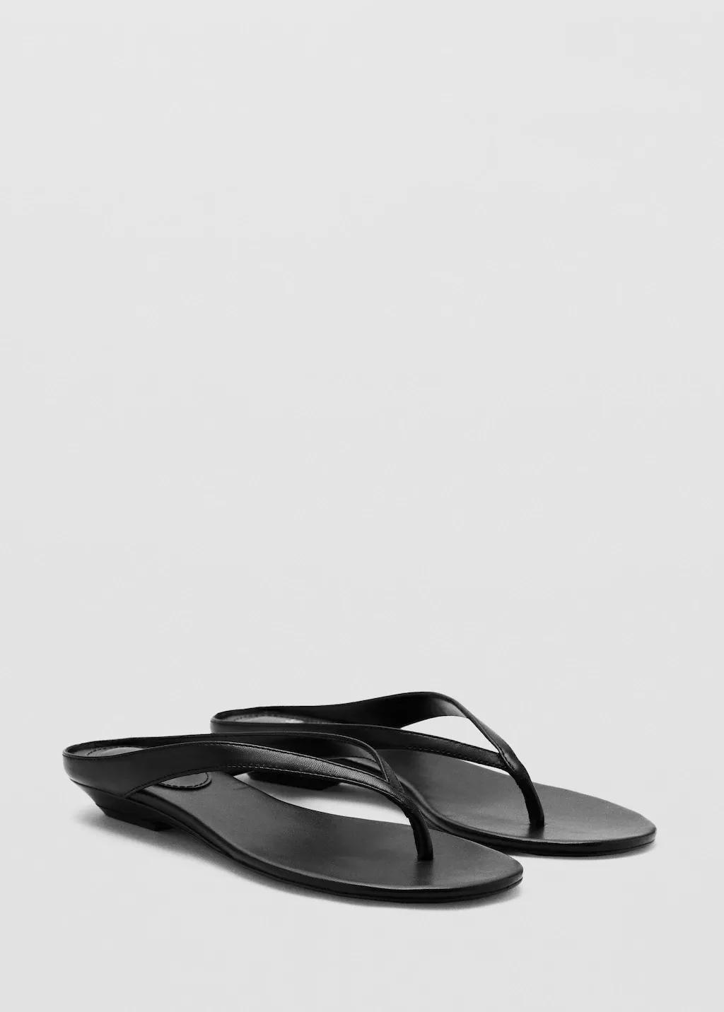 Black Wedge Leather Sandals, 0201_99, large image number 1
