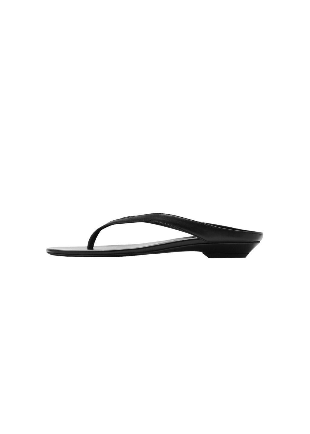 Black Wedge Leather Sandals, 0201_99, large image number 3