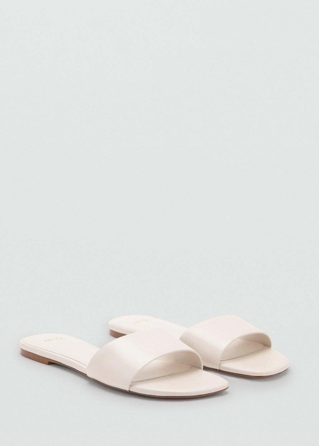 Beige Flat Leather Sandal, Light Beige, large image number 0