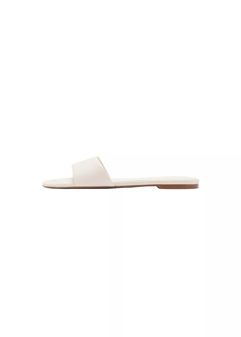 Beige Flat Leather Sandal, Light Beige, large image number 2