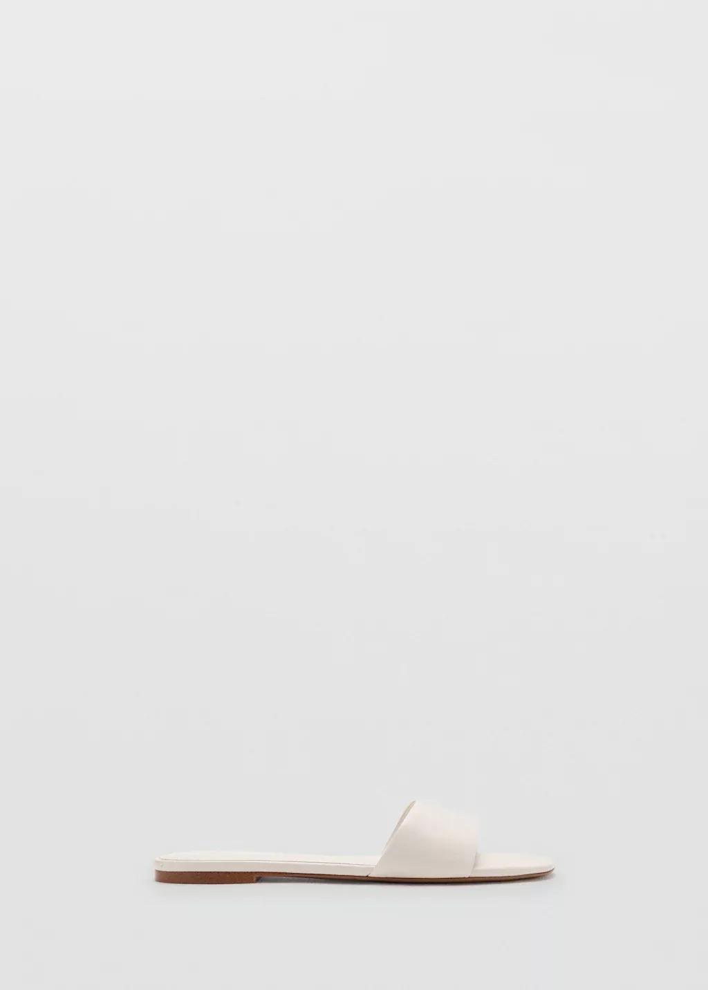 Beige Flat Leather Sandal, Light Beige, large image number 3
