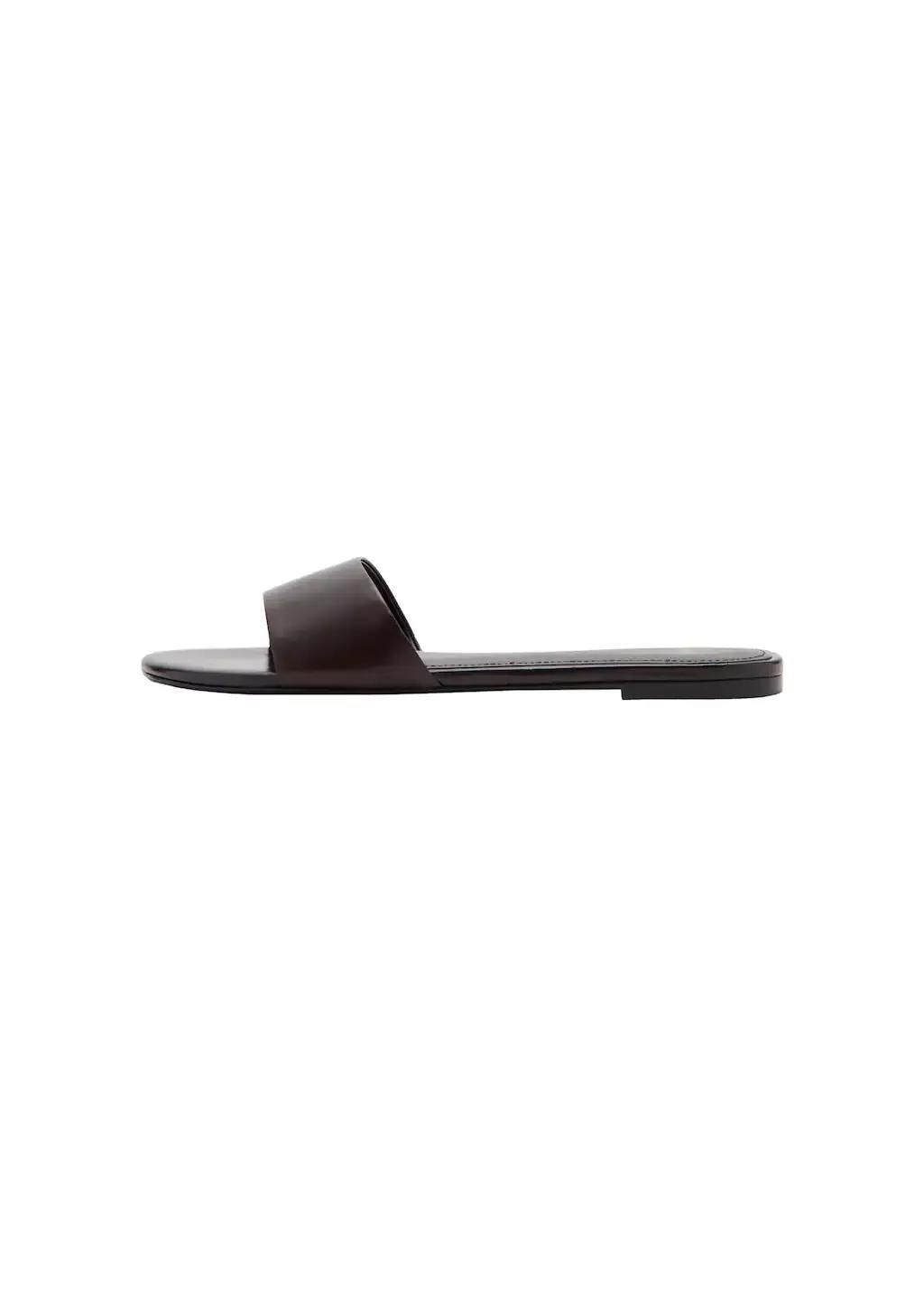 Brown Flat Leather Sandal, 0201_32, large image number 2