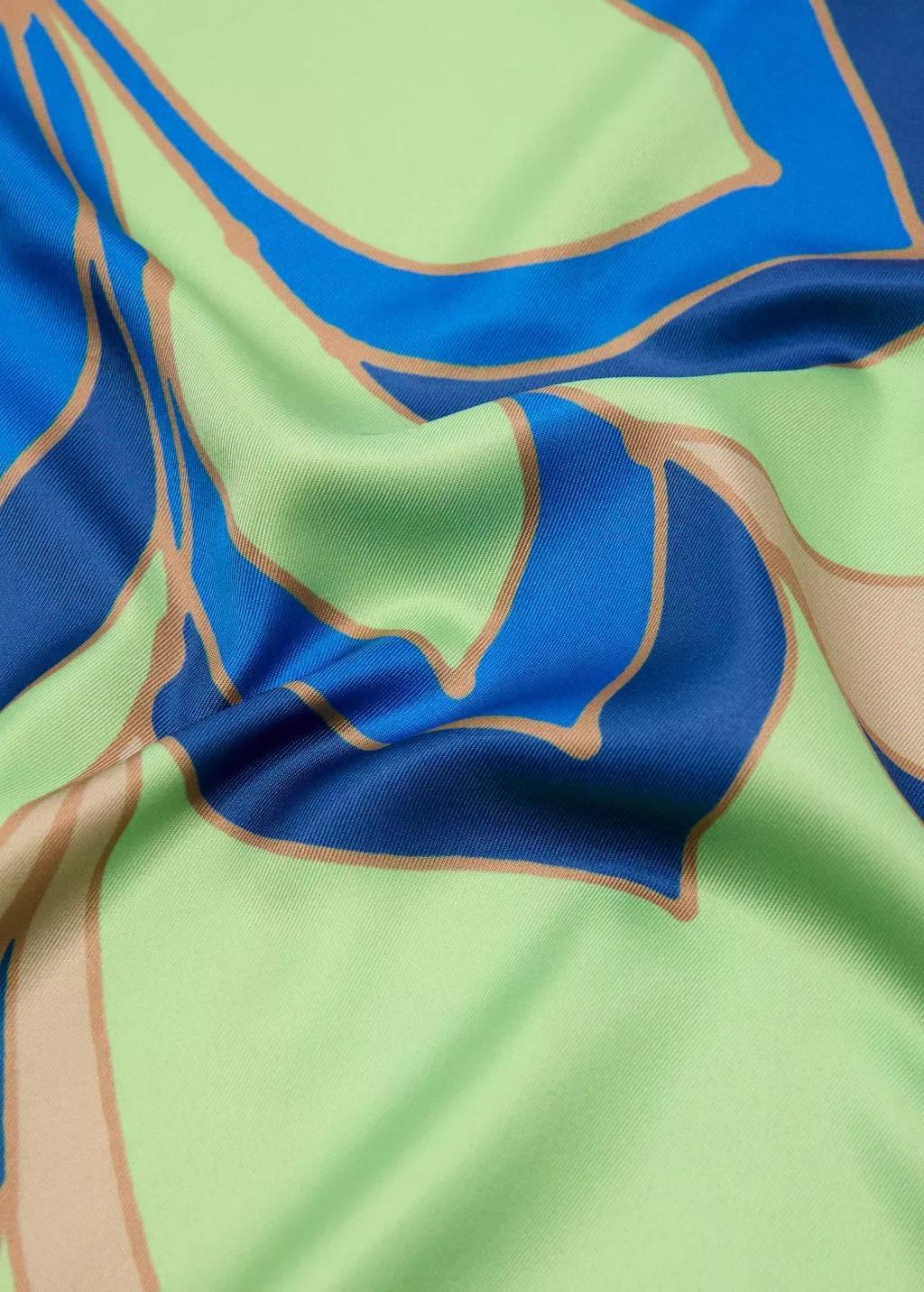 Blue Floral-Print Satin Scarf, 0201_52, large image number 0