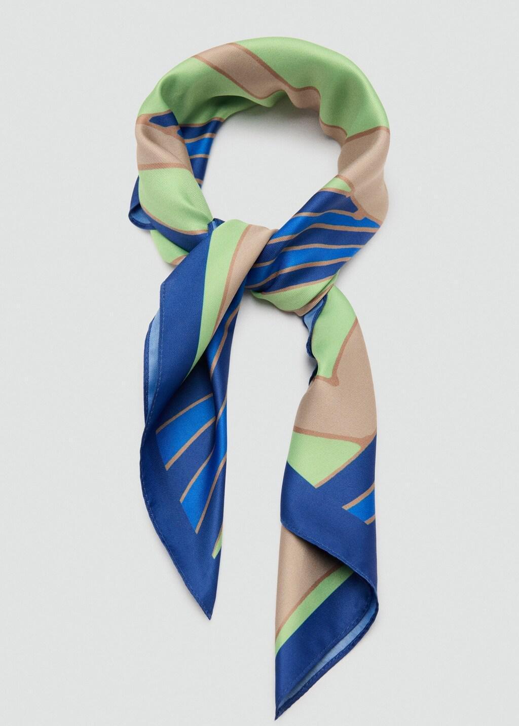 Blue Floral-Print Satin Scarf, 0201_52, large image number 1