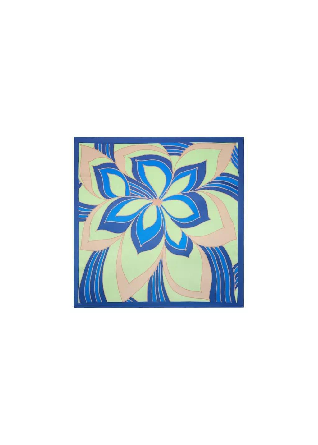 Blue Floral-Print Satin Scarf, 0201_52, large image number 2