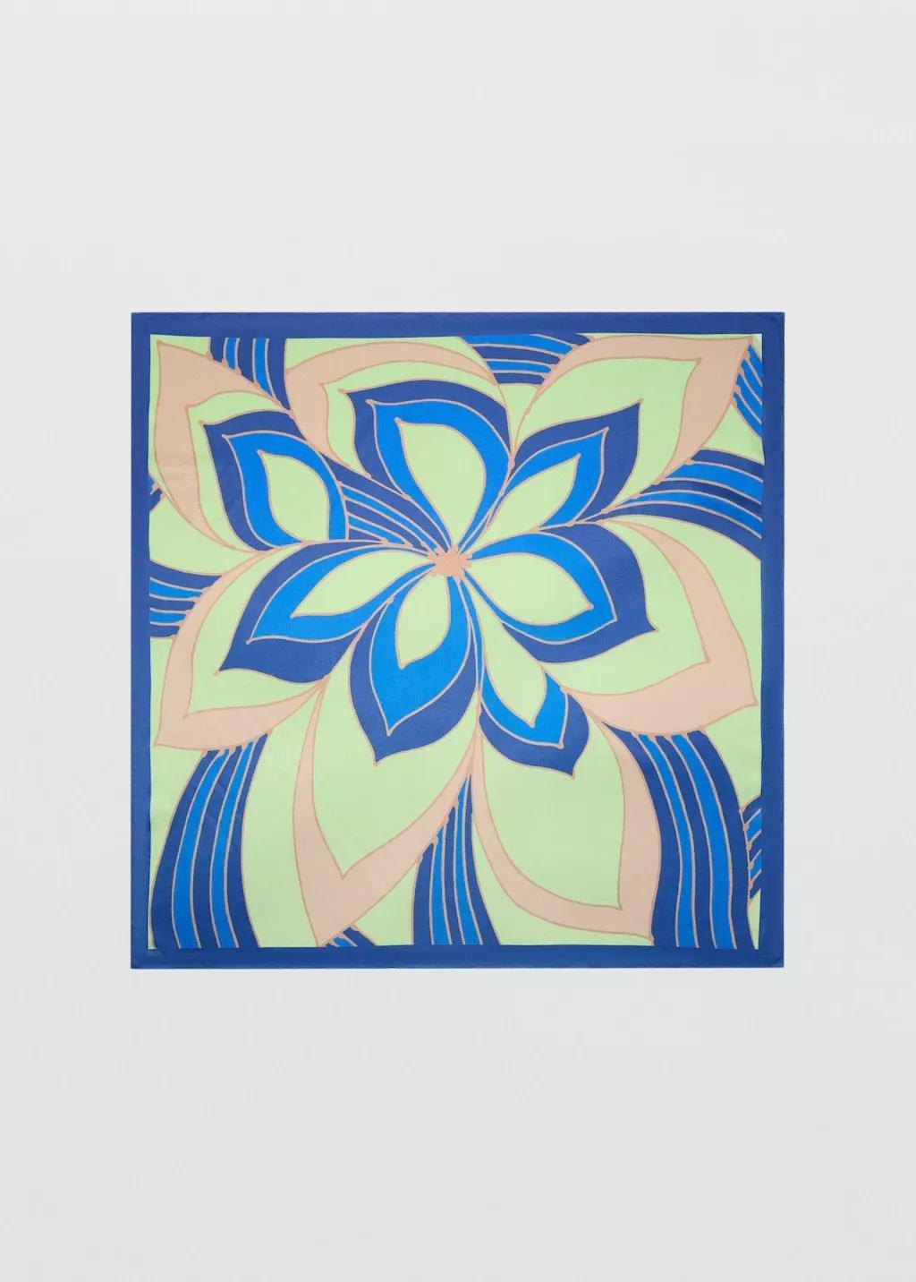 Blue Floral-Print Satin Scarf, 0201_52, large image number 3