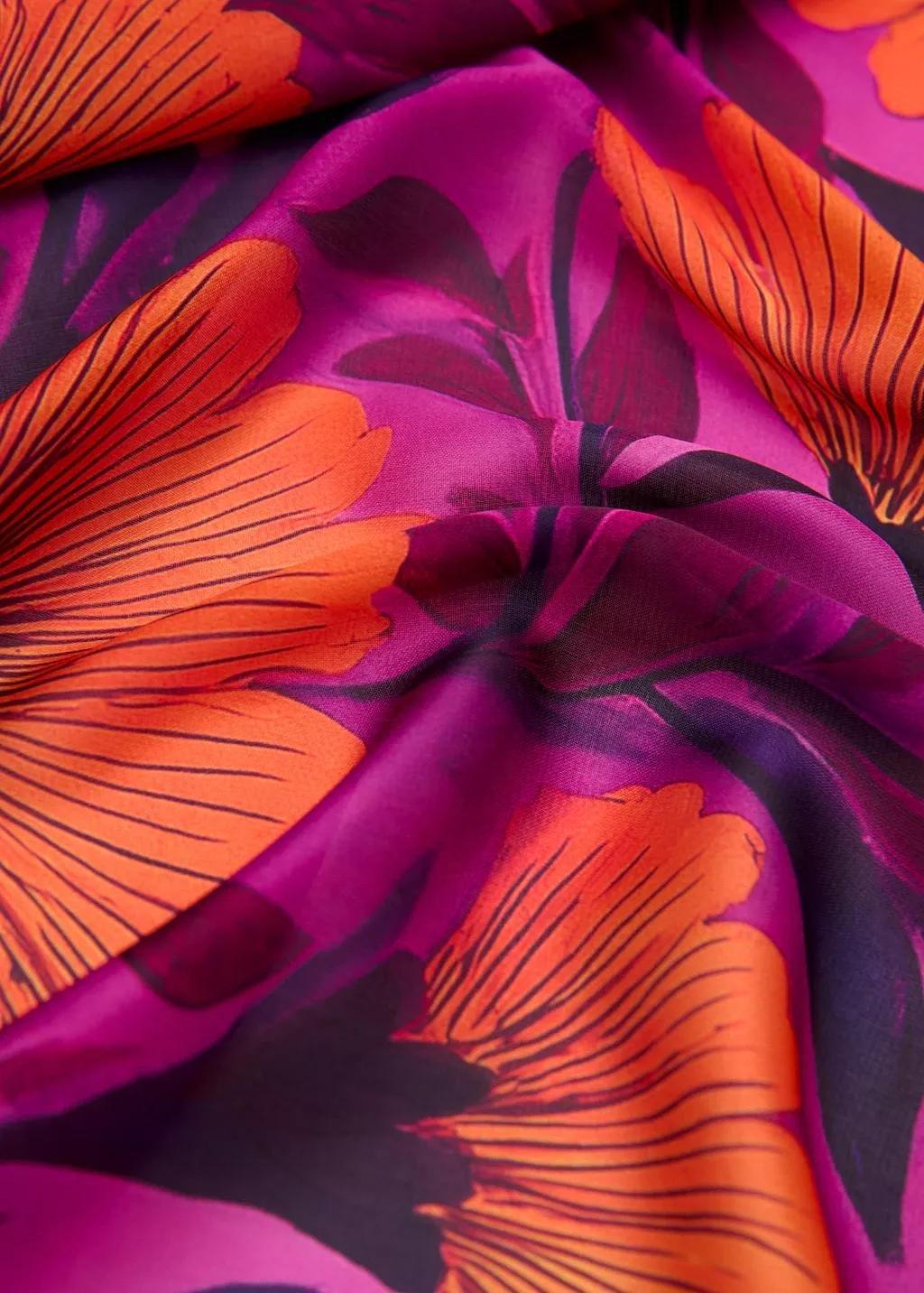 Purple Floral Print Scarf, Medium Purple, large image number 0