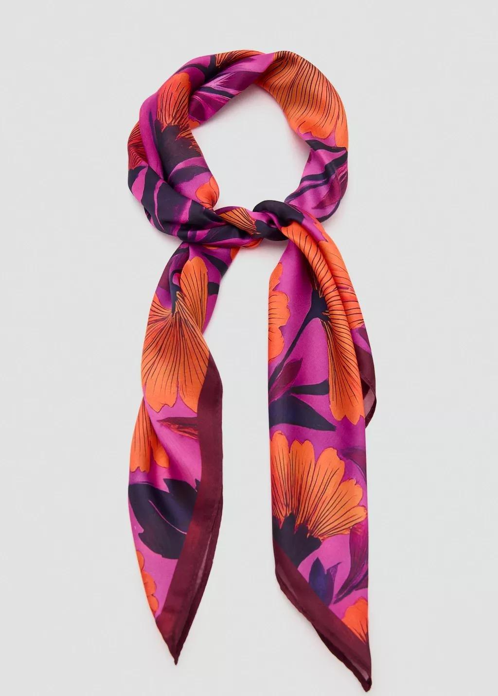 Purple Floral Print Scarf, Medium Purple, large image number 1