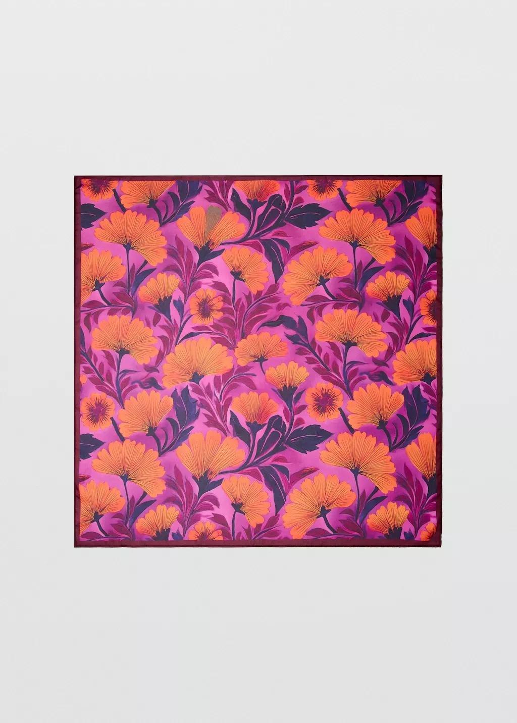 Purple Floral Print Scarf, Medium Purple, large image number 3