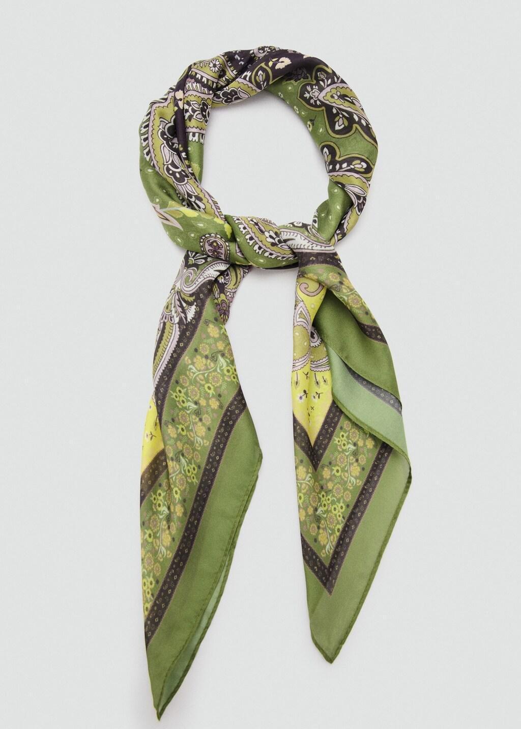 Green Paisley Print Scarf, Green, large image number 1