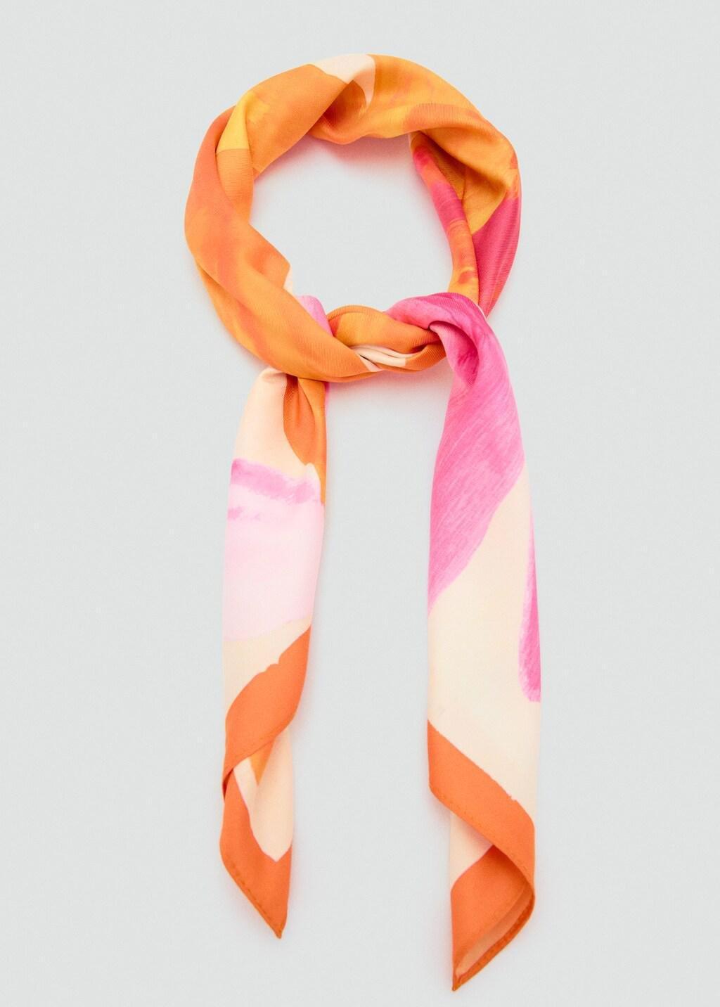 Orange Floral Print Scarf, Orange, medium